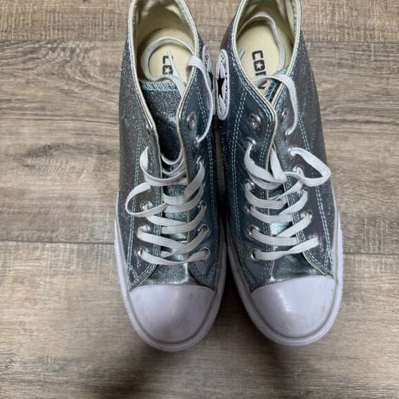 Converse Chuck Taylor Silver Metallic High Top Sneakers Women's Size 7 - Picture 2 of 7